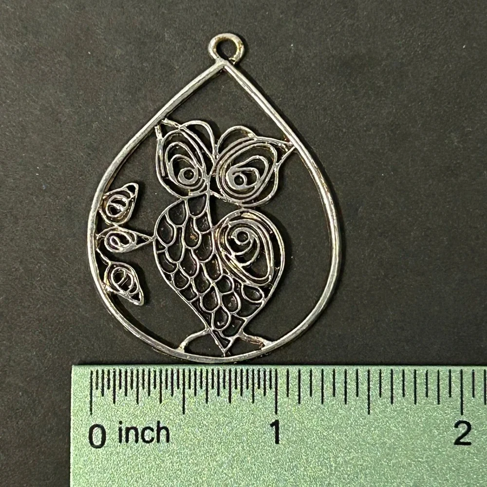 Owl Pendant Silver Filigree Teardrop Openwork
